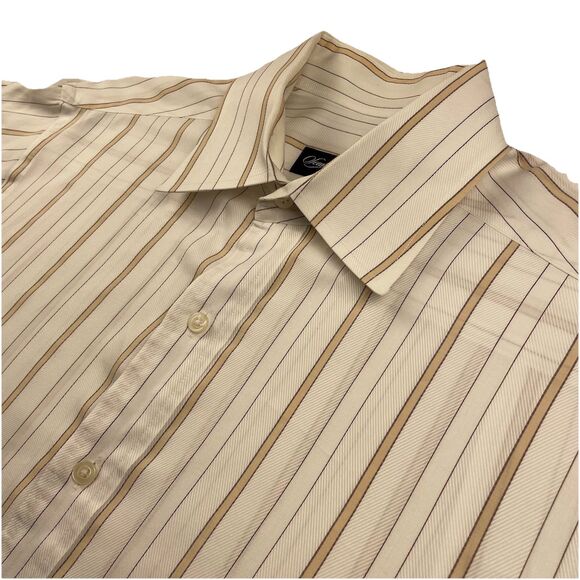 Sean John Mens Ivory Tan Striped Button Up Long Sleeve-L (16 34-35) - Picture 3 of 13